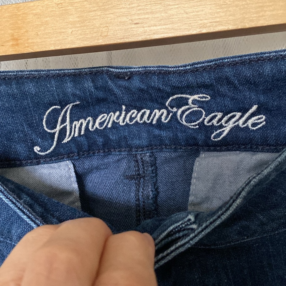 American Eagle Outfitters Women's Dark Blue Denim Bermuda Shorts - Picture 2 of 16